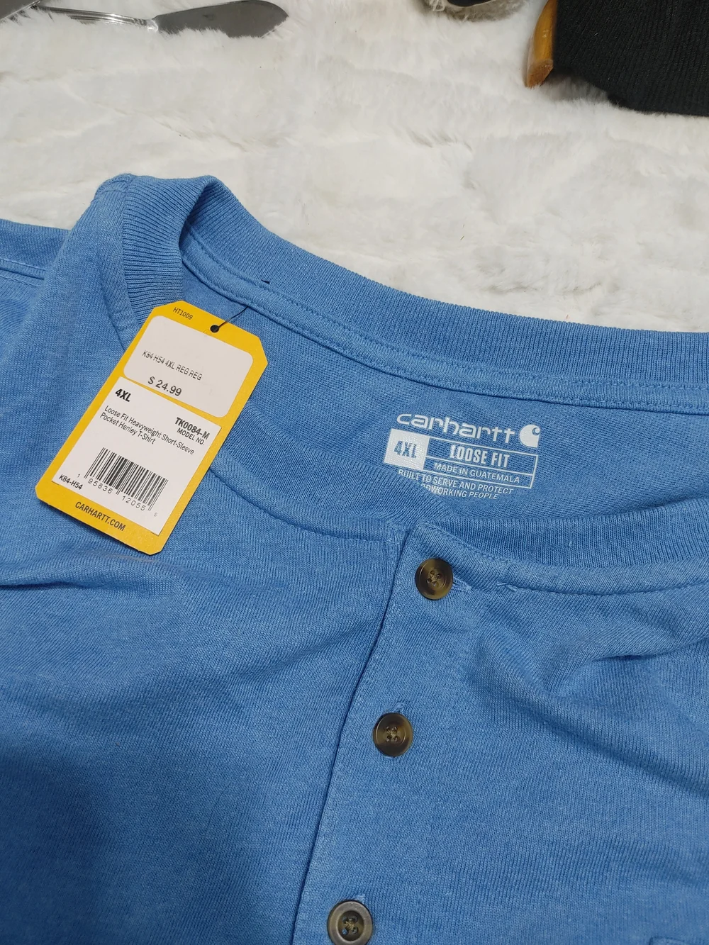 Carhartt Light Blue Short-Sleeve Henley with Chest Pocket 4XL - Picture 6 of 8